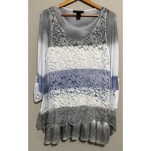 Ali Miles Shirt Women L Blouse Top Lace Overlay‎ Romantic Cottagecore